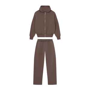 Ropa de calle de algodón 100%, chándal Boxy recortado con cremallera, sudaderas con capucha y pantalones de chándal, conjunto de fabricante, chándal de gran tamaño para hombre en blanco - Product Image 5