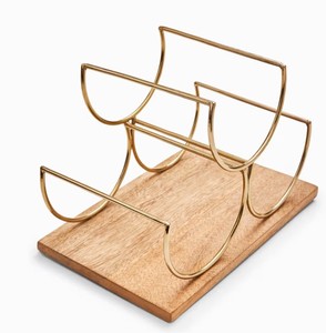Metal & Mango Wood Wine Rack 6 Bottle Tabletop Wine Holder Stand for Home Bar & Kitchen Decor with Gold Finish - Product Image 1