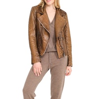 Nouvelle veste en cuir de python marron pour femme, veste de motard en cuir gaufré à imprimé serpent avec fausse fourrure, ODM personnalisé 2026