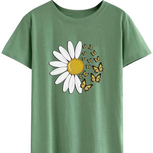 Camisetas de Mujer al por Mayor, Camisetas Casuales de Verano para Mujer, de Manga Corta, Blancas, de Algodón y Elastano - Product Image 1