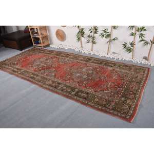 Alfombra tradicional roja marrón Vintage turca de área grande 4,9 'X 11,6 'Rectángulo Pasillo Patrón Lana Látex Respaldo PP Alfombra de habitación - Product Image 2