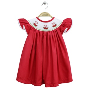 Robe smockée pour filles mignonnes - Broderie personnalisée faite à la main - Robe rouge pour bébé fille - Noël - OEM - SM230103 - Product Image 1