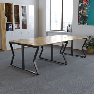 Table de bureau ergonomique minimaliste SFMC006-4 places en bois de caoutchouc et métal en forme de 'M' - Product Image 5