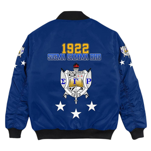 Giacca Bomber Varsity in Raso SGRho Sigma Gamma Rho Blu Reale Oro 1922 Sorority Capospalla Femminile - Product Image 2