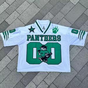 Personnalisé Boxy recadrée rétro goutte épaule graphique maillot t-shirts pour femmes coupe ample Football maillot chemises pour l'été - Product Image 5