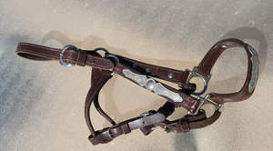 Cabestro suave acolchado negro y azul y plomo de cuero con cadena Cabestro de caballo de acero inoxidable de la India - Product Image 3