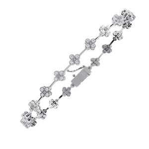 925 <b>Solid</b> Sterling <b>Silver</b> Lab Grown Diamond Vintage Floral Tennis <b>Bracelet</b> OEM Jewelry Women's Rhodium Plated IGI Certified - Product Image 4