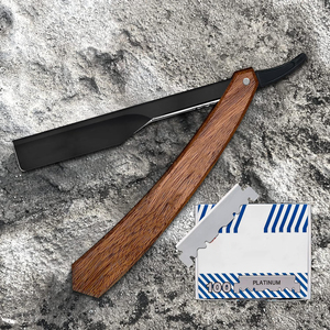 Maquinilla de afeitar recta profesional para hombre, 100 cuchillas de un solo filo, mango de madera rosa, afeitado de seguridad deslizante, afeitadora recta de madera - Product Image 3