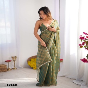 Exportation indienne qualité dernière tenue de créateur haute sur demande magnifique mousseline de soie avec tissé Chex Saree exportateur mondial - Product Image 1