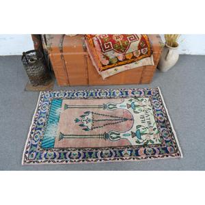 Alfombra Turca de 2.5x3.9 pies, Estilo Marroquí Azul, Alfombra de Lana con Parches y Base de Látex, Decoración Tradicional Ecológica para el Hogar - Product Image 3