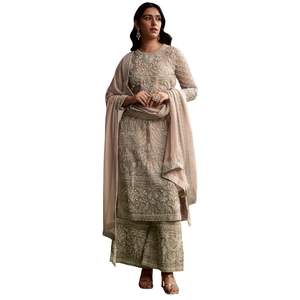 Pêche Organza Palazzo Costume Avec Zari Et Moti Travail En Gros Femmes Ethnique OEM Vêtements Usine Fournisseur En Vrac Mode Personnalisée - Product Image 3