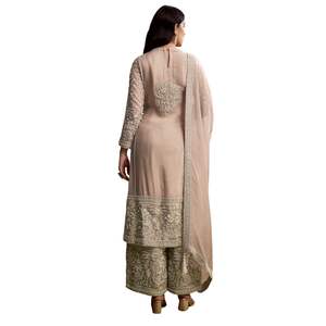 Pêche Organza Palazzo Costume Avec Zari Et Moti Travail En Gros Femmes Ethnique OEM Vêtements Usine Fournisseur En Vrac Mode Personnalisée - Product Image 5