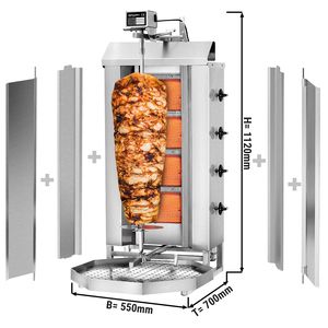 Parrilla de Gas para Doner Kebab (Shawarma/Gyros) - 4 Quemadores - hasta 60 kg - 13 kW - de Sobremesa - incl. 2 protectores contra salpicaduras y 2 puertas dobles - Product Image 2
