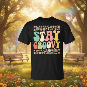 เสื้อยืดโปรโมชั่น Stay Groovy Retro 70s Flower Power Vibe - Product Image 3