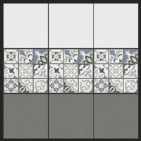 Carreaux de sol en céramique traditionnels, finition mate, antidérapants, pour usage intérieur dans les salles de bain, motif brun et blanc.