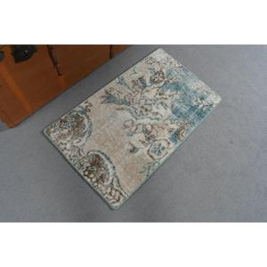 Tapis en laine vintage, petit modèle 1,6x2,8 pieds, motif patchwork bleu, avec envers en latex écologique - Product Image 4