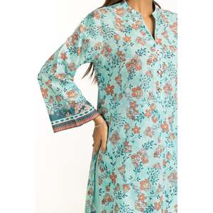 ชุดสูทลายพิมพ์สีฟ้า 3 ชิ้นสำหรับผู้หญิง สไตล์สาวออฟฟิศ ตกแต่งด้วยกระดุม - Product Image 3