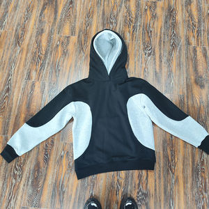 Personalizar Heavyweight Pullover Sudadera con capucha de algodón Patchwork 2 tonos de gran tamaño mezclado de algodón con doble capucha sudaderas con capucha para hombres - Product Image 6
