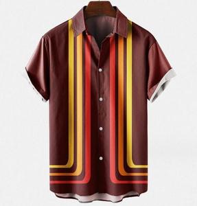 Camisa Hawaiana Casual de Verano para Hombre, Moderna, Estampada, de Poliéster, Manga Corta, a Rayas, de Secado Rápido, para Playa - Product Image 5