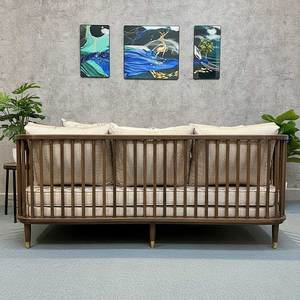 Three-Seat KBH <b>Sofa</b> with Wooden Slats and Genuine Leather Cushions-Tropical Design Home Furniture SFB68068 - Product Image 5