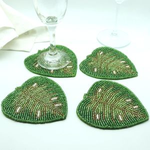 Sparkling <b>Silver</b> Classic Eco-Friendly 5mm Thick 4 Inch Beaded <b>Coaster</b> Set 6 Pieces Round Glass Beads Table <b>Placemats</b> - Product Image 4