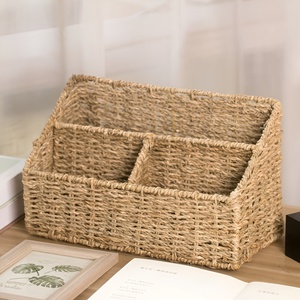 Organizadores de escritorio de mimbre marino, los más vendidos, para almacenamiento de documentos y artículos de papelería, con compartimentos. - Product Image 2