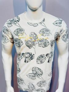 เสื้อยืดคอกลมแขนสั้นพิมพ์ลายสีฟ้าอ่อนสำหรับผู้ชายทรงพอดีตัวปกติ 'getzo Div 'ชุดลำลองฤดูร้อนลายใบไม้ป้องกันริ้วรอย - Product Image 4