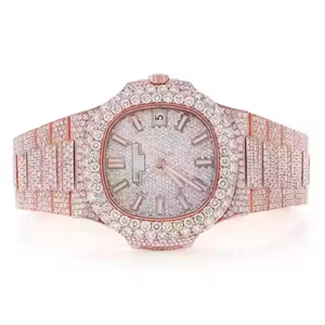 Reloj de movimiento automático de diamante VVS Moissanite Iced Out de alta calidad, reloj de acero inoxidable de lujo hecho a mano para hombre y mujer - Product Image 3