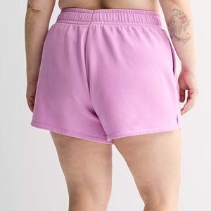 Pantalones cortos para mujer Heavyweight Hot Loose Fit 100% algodón color rosa sólido personalizado DTF impreso logo pantalones cortos transpirables para mujer - Product Image 5