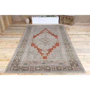 Alfombra Turca Vintage, Alfombra de 7.1x12.5 pies, Alfombra de Lana con Diseño Floral Verde y Naranja - Product Image 1