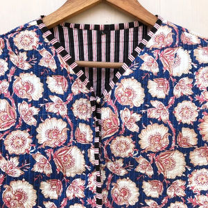 Veste matelassée en coton imprimé bloc à la main avec décoration en cristal tenue quotidienne et tenue de fête pour petite amie taille XL longueur courte - Product Image 1