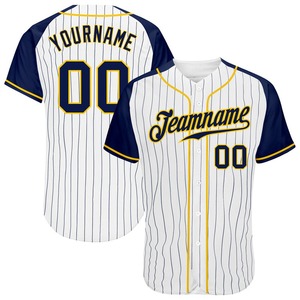 Ropa de equipo personalizada más vendida, camiseta de béisbol con mangas raglán auténtica a rayas azul marino y dorada blanca personalizada - Product Image 1