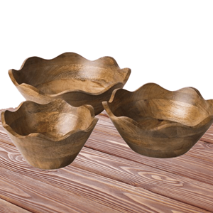 Wholesale <b>Set</b> of 3 Bohemian Design Acacia Wood Salad <b>Bowl</b> Natural Wooden Serving <b>Bowl</b> Kitchenware From Vietnam - Product Image 2