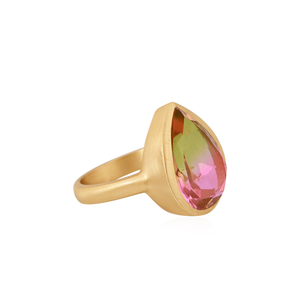 Bio Sandía Doublet Cuarzo Anillo Fabricante 22K Chapado en oro Señoras Moda Latón Anillo Joyería Proveedores - Product Image 4