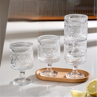 Verres à vin en forme de ballon à fleurs en relief soufflés à la main vintage 8 oz transparents pour thé glacé vin bière jus cocktail whisky