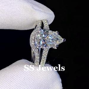 แหวนหมั้นเพชรโมอิส VVS1สำหรับผู้หญิงมีง่ามตัดลูกแพร์925ชุบโรเดียมสีเงินสำหรับงานแต่งงาน - Product Image 5