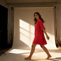 Heißer Artikel: Rotes Pailletten-Oversize-A-Linien-Kleid mit ausgestellten Ärmeln, V-Ausschnitt, Tunika-Stil, aus Häkelstoff, natürliche Taille, lässig, mit Cut-Outs, Frühling