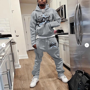 Custom 2 Piece Flared Sweatpants And Hoodie Hip Hop Streetwear Sets Tracksuit For Men - Product Image 5