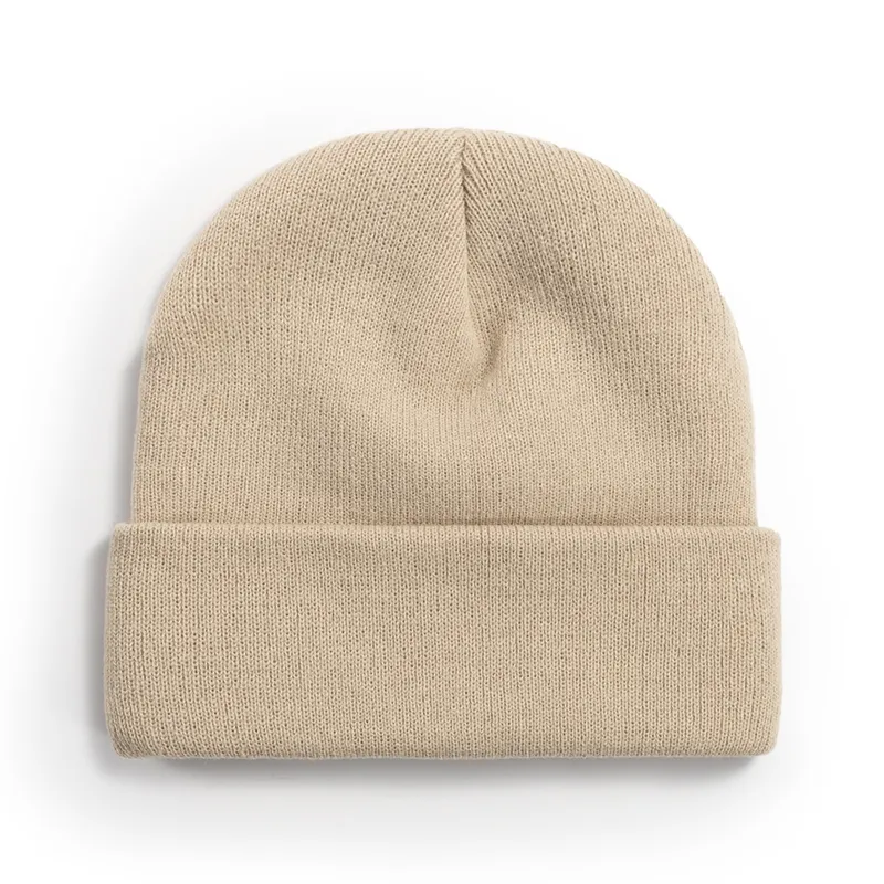 Nouveau Style solide bonnet Logo personnalisé unisexe tricoté hiver chapeaux Jacquard bonnet chapeau partout impression Logo cuir broderie bonnet