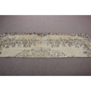 Alfombra Vintage, Alfombra de Pasillo de 2,6x7,9 pies, Alfombra Turca de Lana con Diseño Floral Marrón - Product Image 3