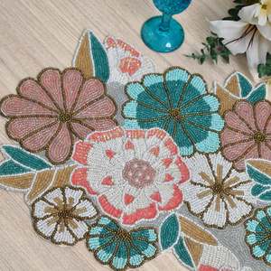 Handmade 14-Inch Round <b>Glass</b> <b>Coaster</b> American Style Elegant Stylish Green Beads Mats Pads Eco-Friendly Home Furnishing Product - Product Image 1