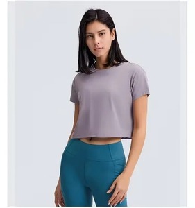 Top corto de nuevo estilo, camiseta de manga corta para mujer, camiseta elástica básica lisa, camiseta sin mangas corta para mujer - Product Image 2