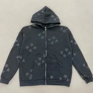 เสื้อฮู้ดดี้เดนิมยีนส์ทรงหลวมสไตล์เรโทรสตรีทแฟชั่น  ผ้าฝ้าย 100%  ซักย้อมสีแบบแอซิดวอช  ตกแต่งด้วยหมุด  งานสั่งทำพิเศษ คุณภาพสูง สำหรับฤดูหนาว - Product Image 1