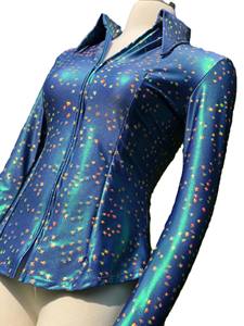 Chemise de spectacle western pour femme sur mesure, noire avec imprimé tribal turquoise et fermeture éclair sur le devant, vêtements d'équitation et de rodéo - Product Image 4