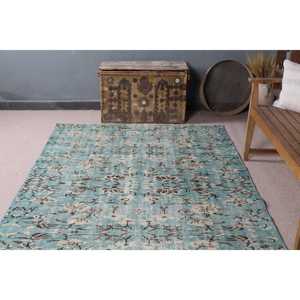 Grand tapis turc vintage 5,2x9,4 pieds, tapis persan en laine bleu et marron - Product Image 4