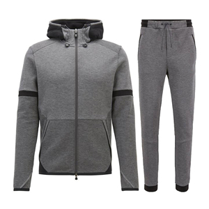 Ensemble de survêtement de jogging pour homme, imprimé, uni, 100% coton, lourd, respirant, à capuche - Product Image 1