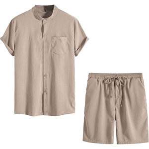 Ensemble de 2 shorts d'été en coton 100% pour homme, t-shirt surdimensionné à col rond avec logo personnalisé, short à cordon, streetwear, survêtement pour homme - Product Image 6
