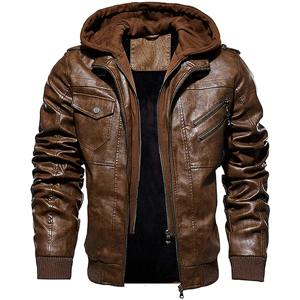 Chaqueta de moto de piel de cordero auténtica marrón para hombre, estilo informal, con cierre de cremallera en relieve, impermeable, con capucha, tela ODM - Product Image 2