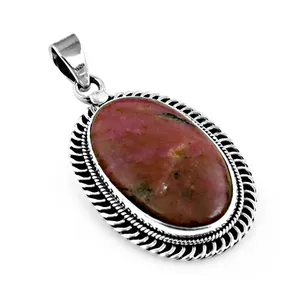 Pendentif en argent sterling 925 avec rhodonite, perle d'eau douce, zircon et rhodié or rose, bijoux en pierres précieuses pour femmes - Product Image 3