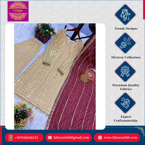 Nouvelle arrivée Kurti Palazzo Dupatta ensemble pour occasions spéciales 3 pièces de grande qualité en fausse georgette indienne pour femmes - Product Image 4